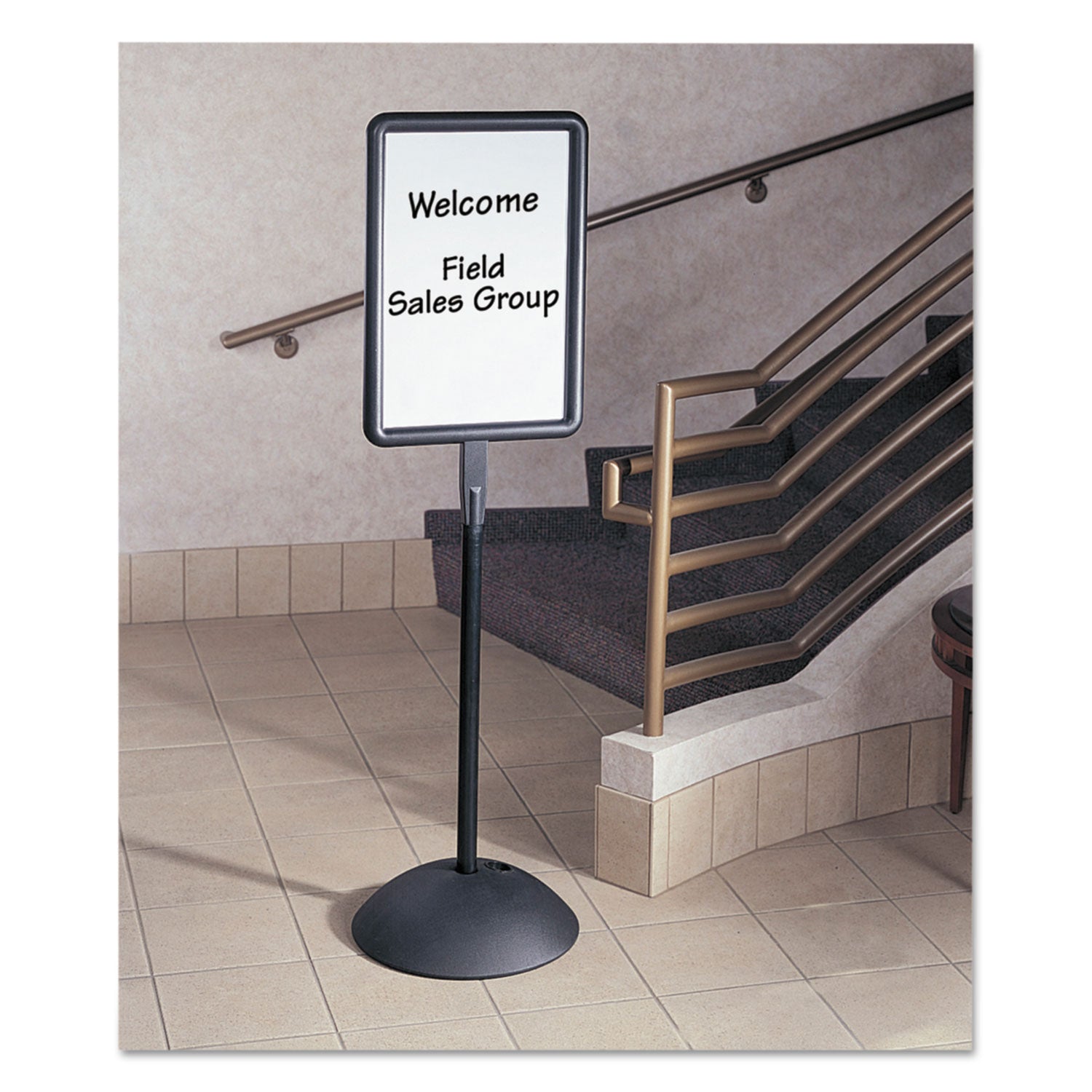 Safco® WriteWay Double-Sided Magnetic Dry Erase Standing Message Sign, Rectangle, 65" Tall Black Stand, 14.25 x 22.25 White Face