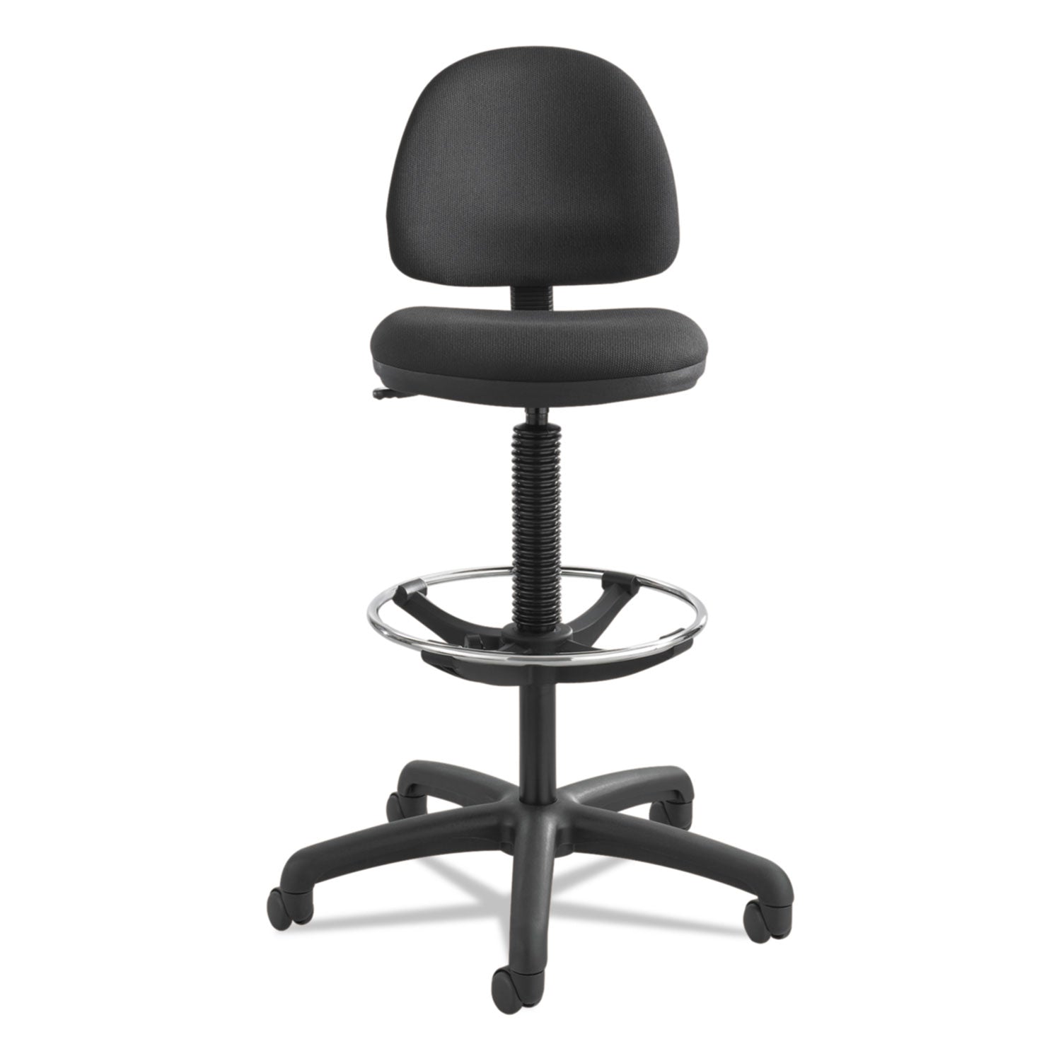 Safco® Precision Extended-Height Swivel Stool, Adjustable Footring, Supports Up to 250 lb, 23" to 33" Seat Height, Black Fabric