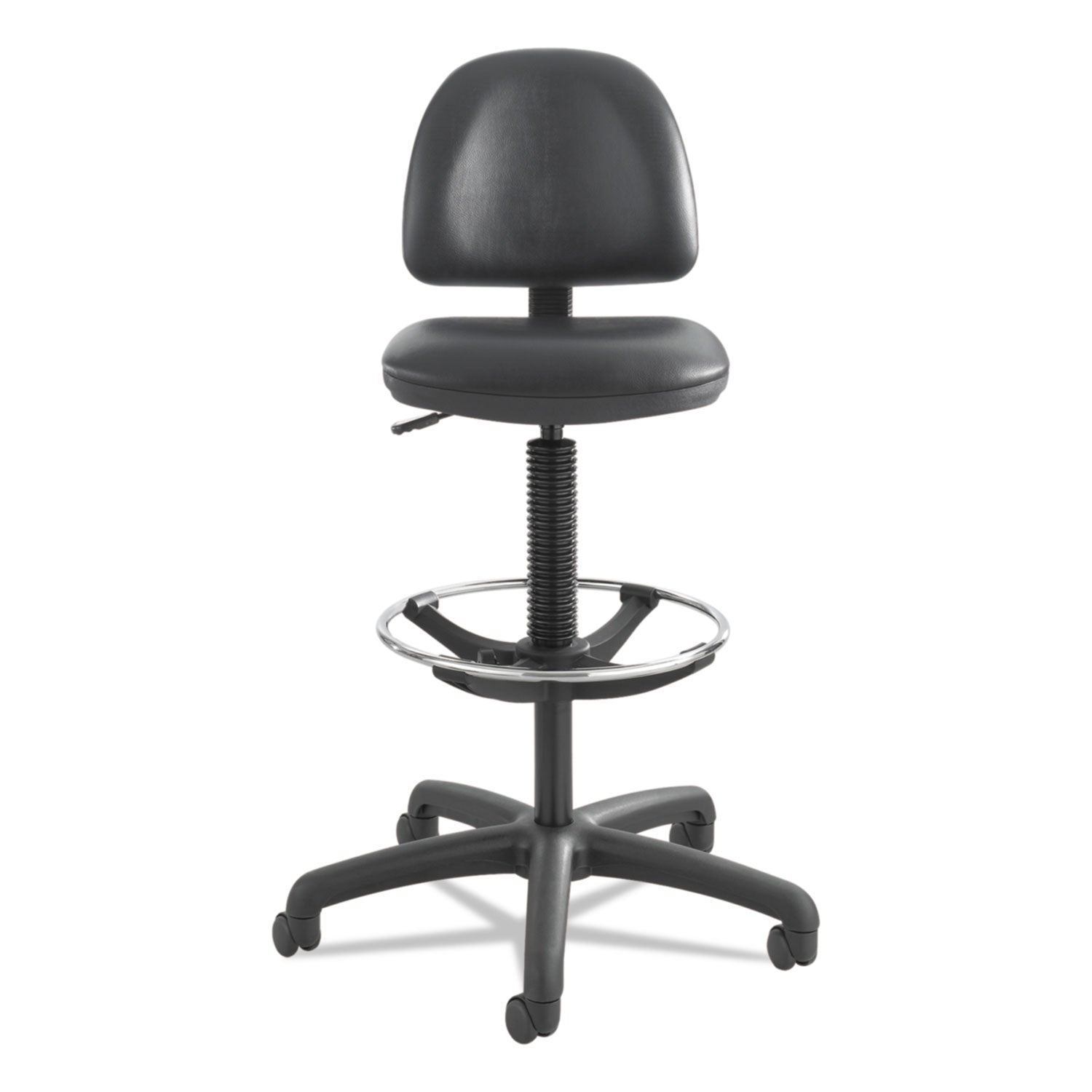 Safco® Precision Extended-Height Swivel Stool, Adjustable Footring, Supports 250 lb, 23" to 33" Seat Height, Black Vinyl, Black Base