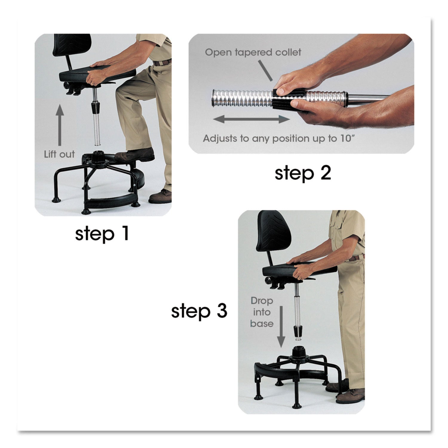 Safco® Task Master Economy Industrial Chair, Supports Up to 250 lb, 17" to 35" Seat Height, Black