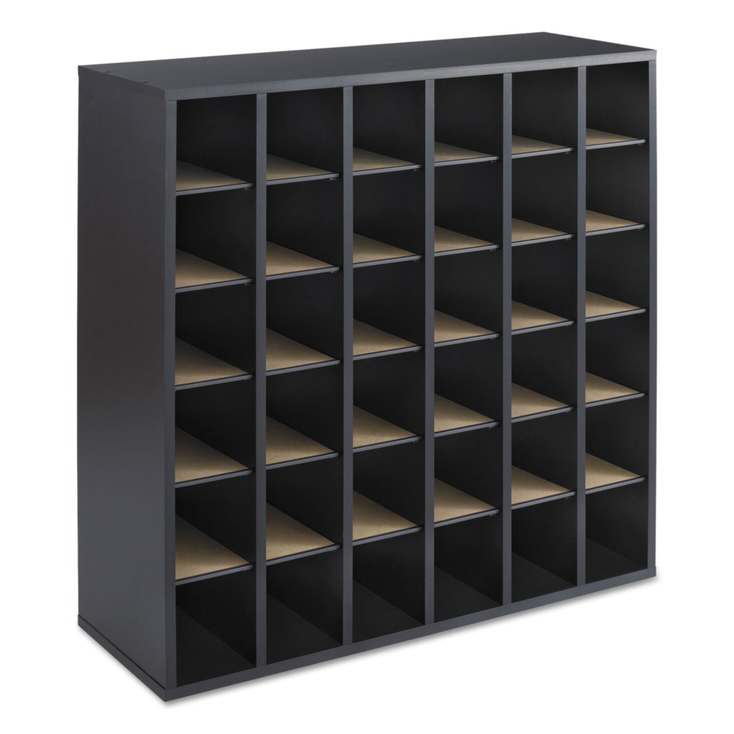 Wood Mail Sorter with Adjustable Dividers, Stackable, 36 Compartments, 33.75 x 12 x 32.75, Black Safco® Flipcost