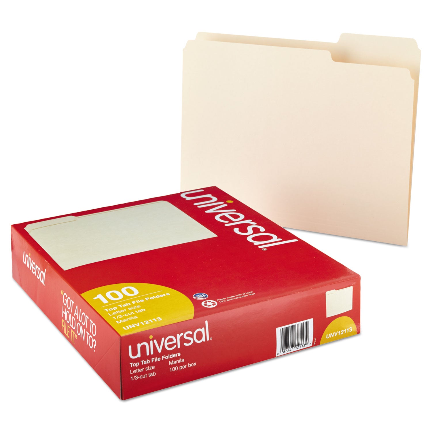 Top Tab File Folders, 1/3-Cut Tabs: Assorted, Letter Size, 0.75" Expansion, Manila, 100/Box