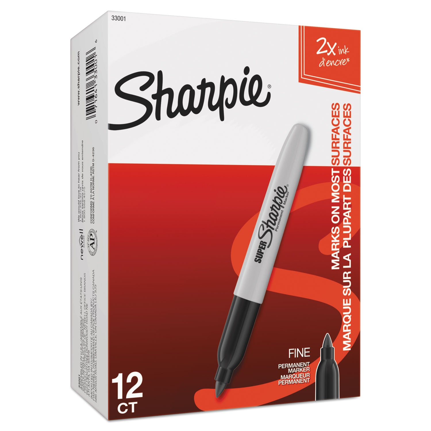 Sharpie® Super Permanent Marker, Fine Bullet Tip, Black, Dozen