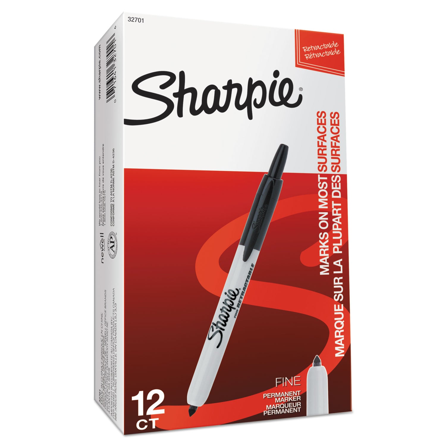 Sharpie® Retractable Permanent Marker, Fine Bullet Tip, Black