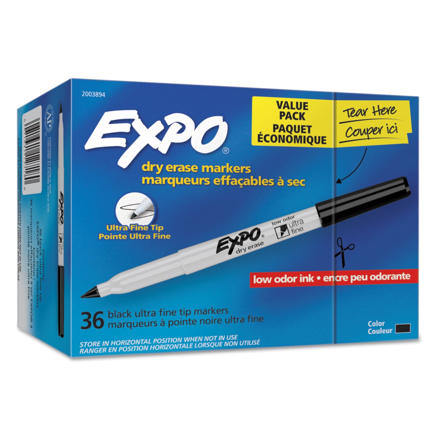 EXPO® Low-Odor Dry Erase Marker Office Value Pack, Extra-Fine Bullet Tip, Black, 36/Pack