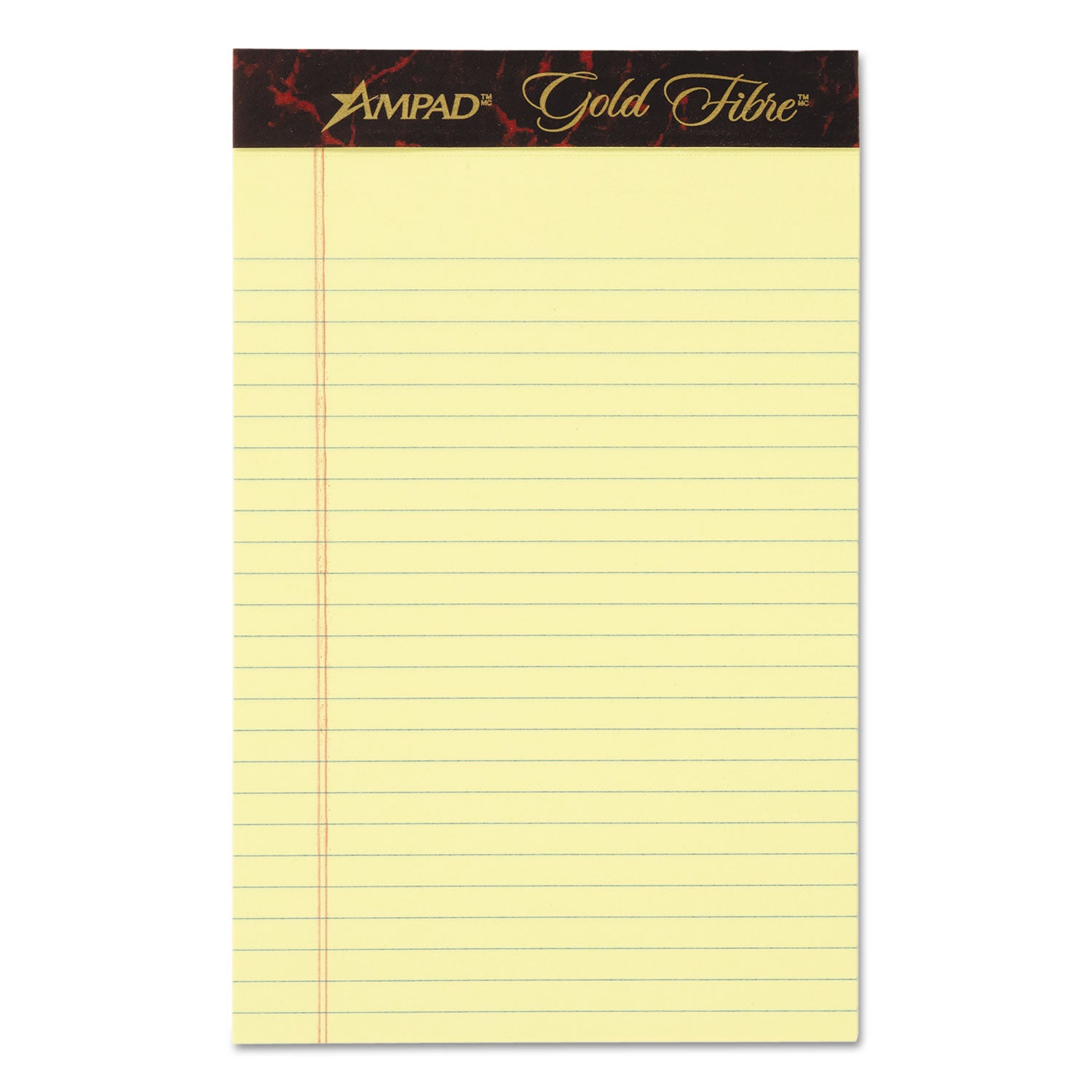 Gold Fibre Quality Writing Pads, Medium/College Rule, 50 Canary-Yellow 5 x 8 Sheets, Dozen