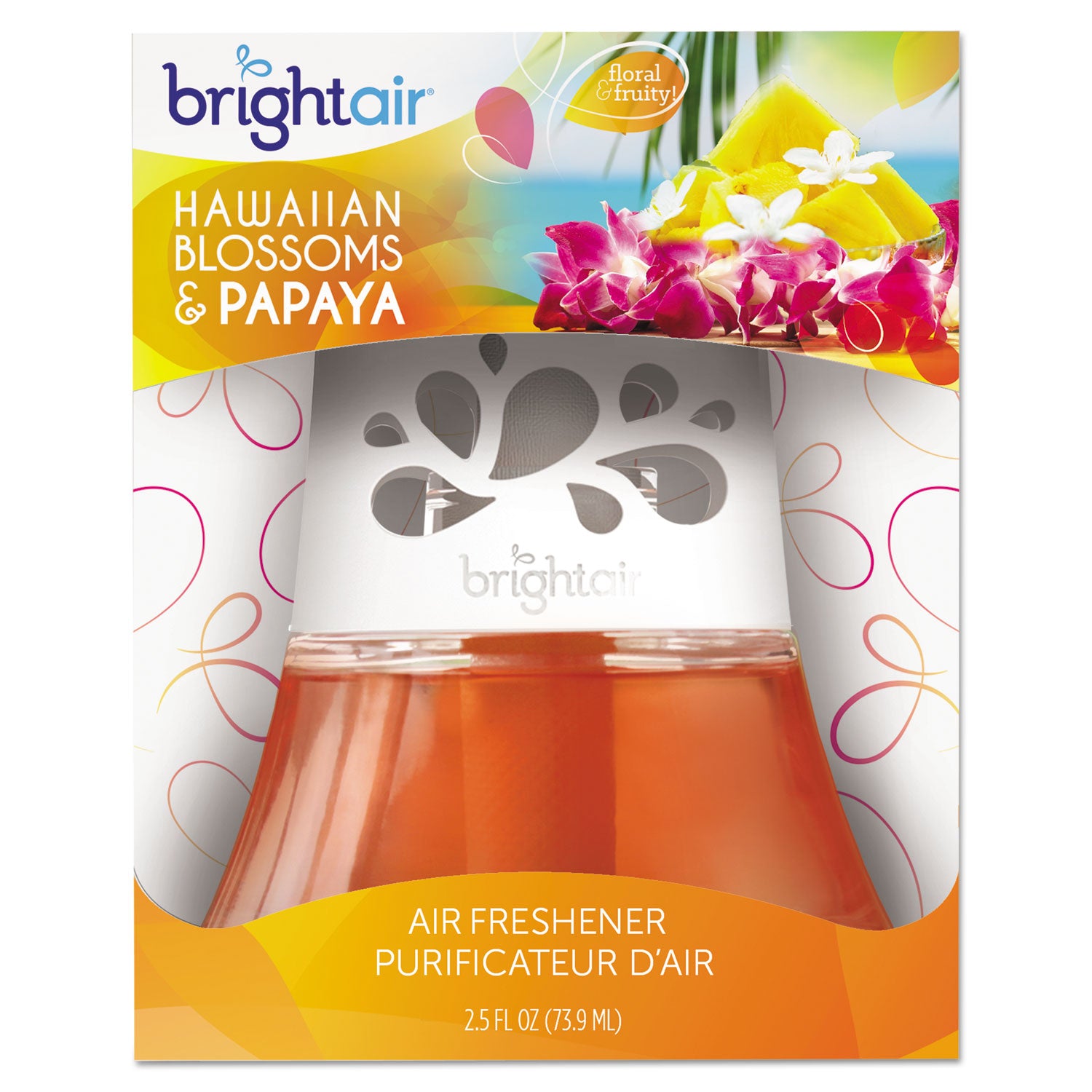 BRIGHT Air® Scented Oil Air Freshener, Hawaiian Blossoms and Papaya, Orange, 2.5 oz, 6/Carton