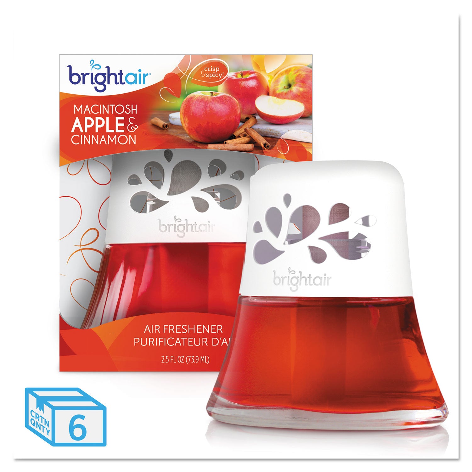 BRIGHT Air® Scented Oil Air Freshener, Macintosh Apple and Cinnamon, Red, 2.5 oz, 6/Carton