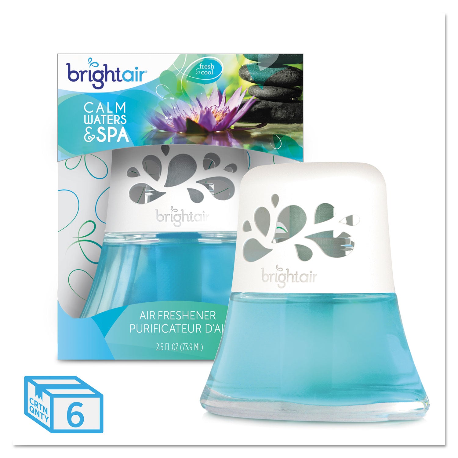 BRIGHT Air® Scented Oil Air Freshener, Calm Waters and Spa, Blue, 2.5 oz, 6/Carton