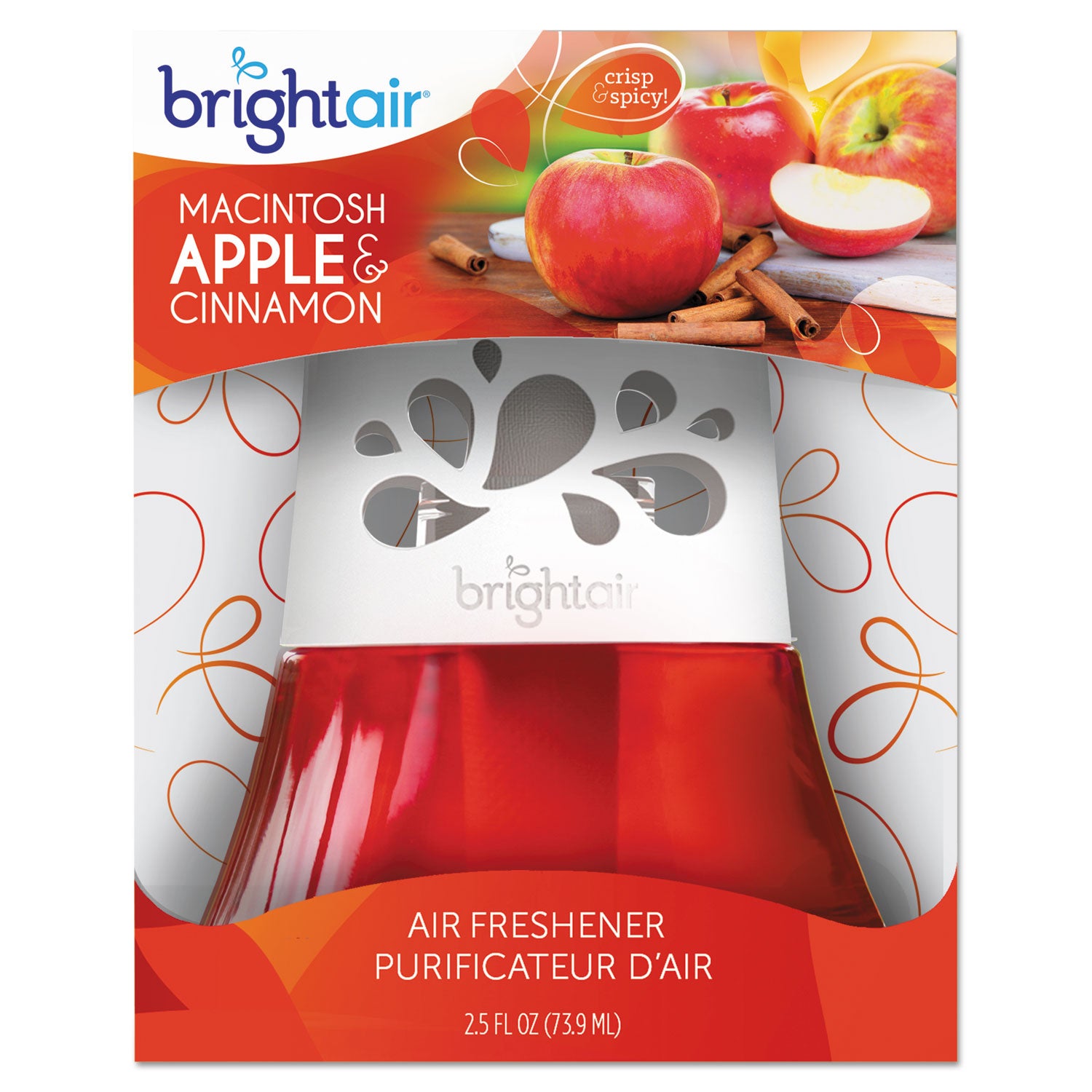 BRIGHT Air® Scented Oil Air Freshener, Macintosh Apple and Cinnamon, Red, 2.5 oz