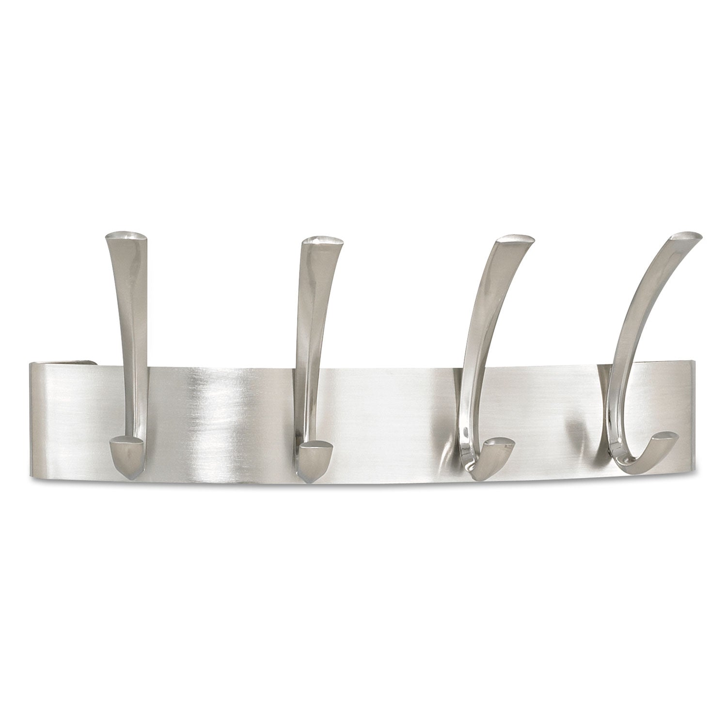 Metal Coat Rack, Wall Rack, Four Hooks, Steel, 14.25w x 4.5d x 5.25h, Brushed Nickel