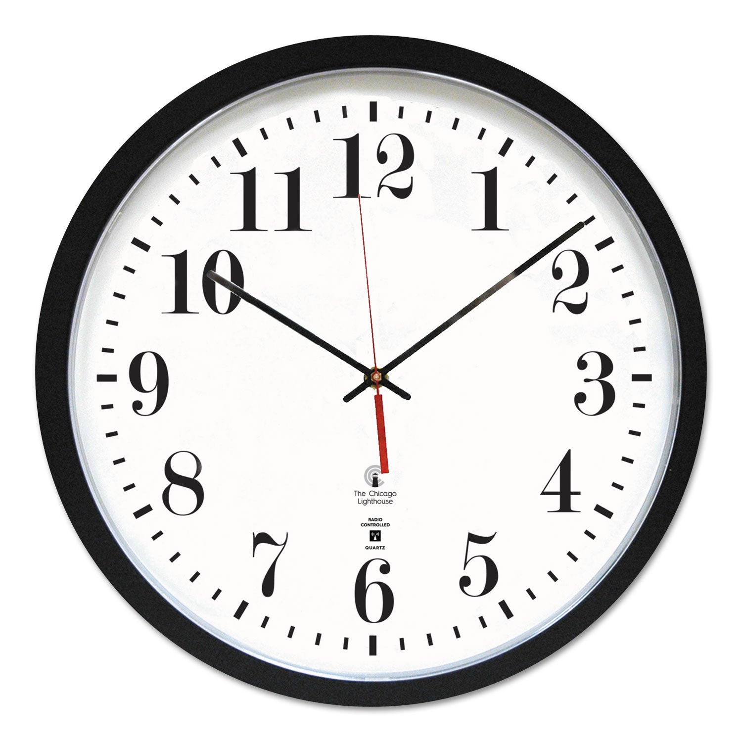 Black ATOMIC Contemporary Clock, 16.5" Overall Diameter, Black Case, 1 AA (sold separately)