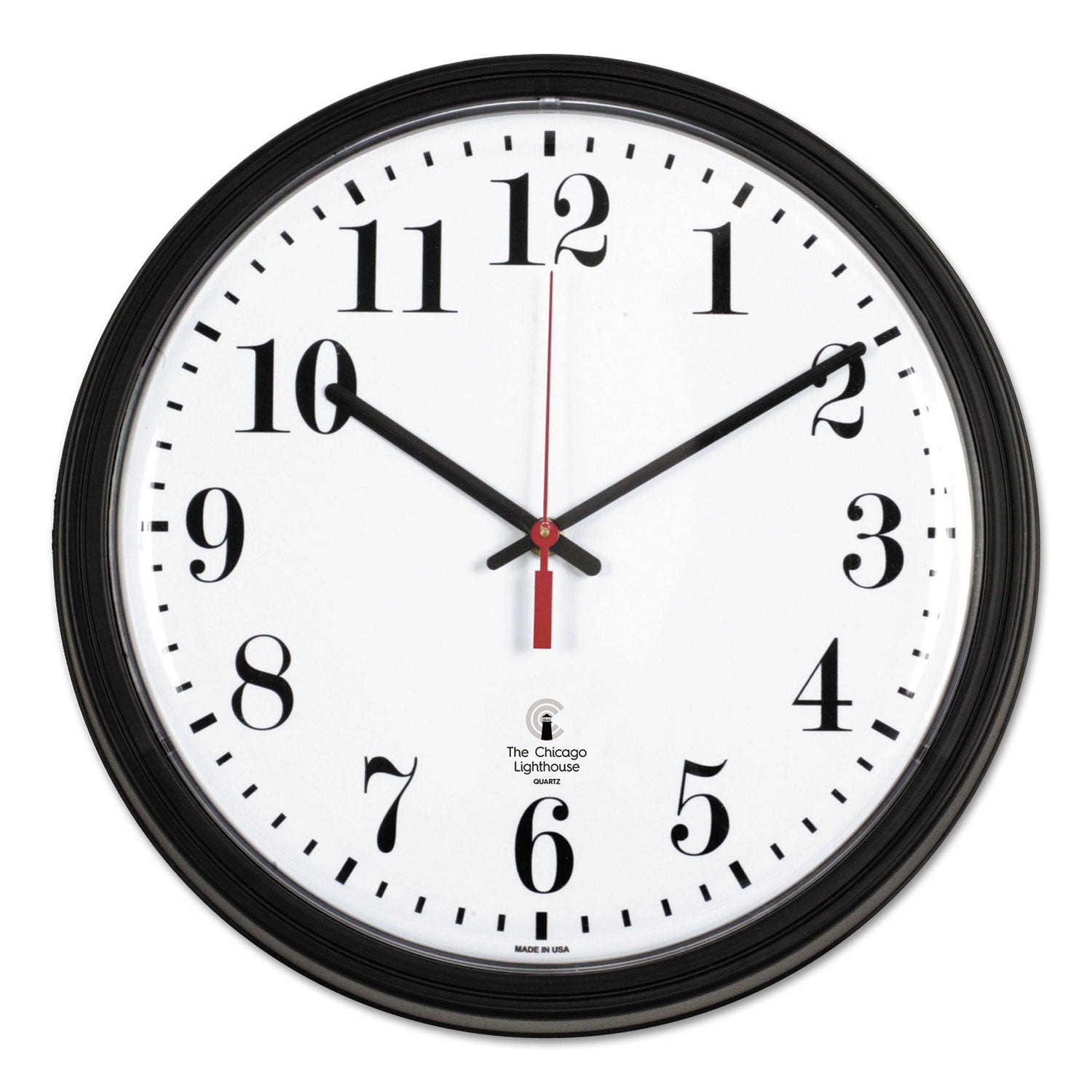 Black Quartz CONTRACT Clock, 13.75" Overall Diameter, Black Case, 1 AA (sold separately)