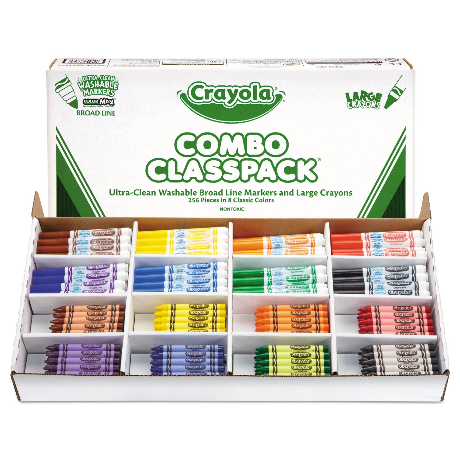 Crayola® Crayon and Ultra-Clean Washable Marker Classpack, 8 Colors, 128 Each Crayons/Markers, 256/Box