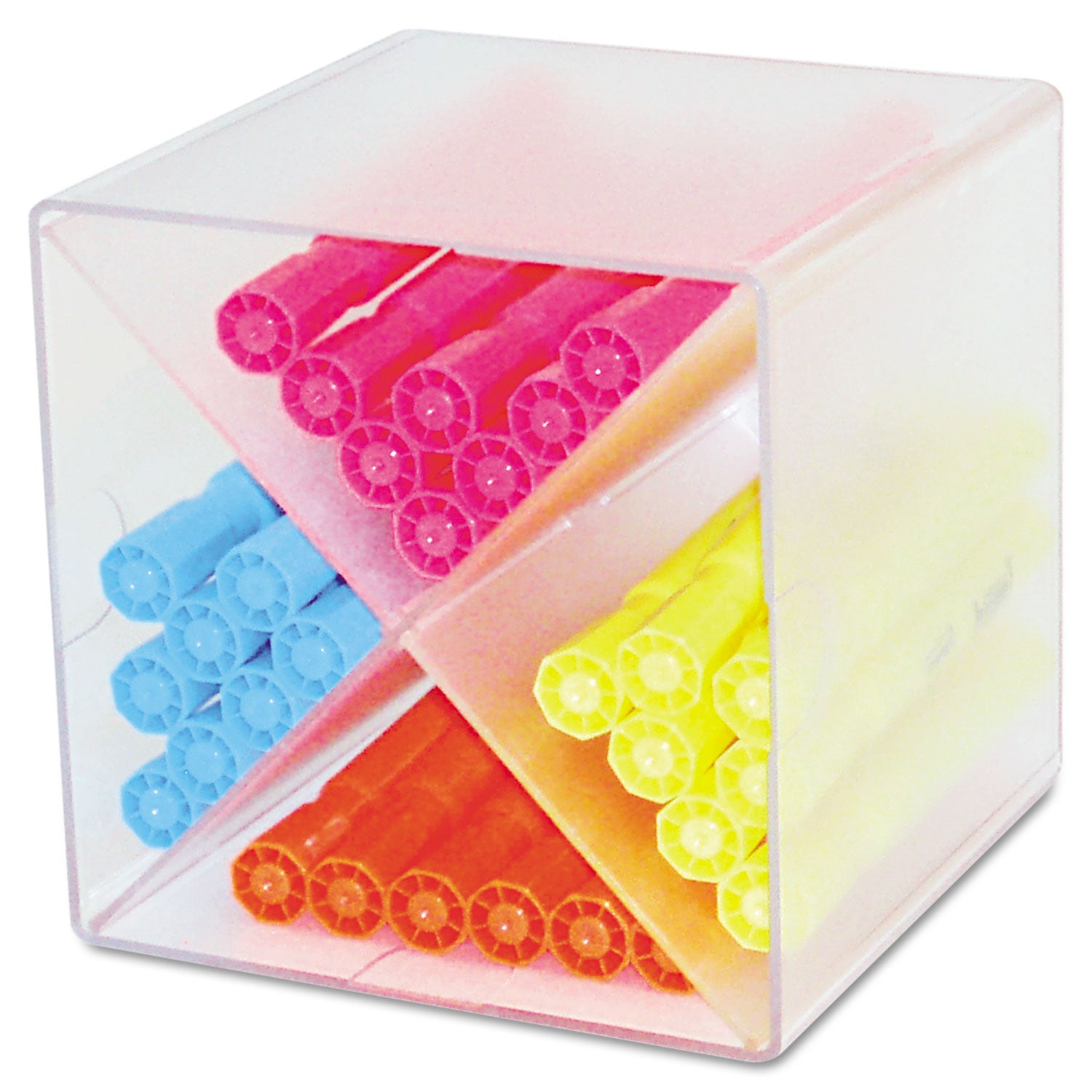 deflecto® Stackable Cube Organizer, X Divider, 4 Compartments, Plastic, 6 x 7.2 x 6, Clear