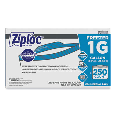 SC JOHNSON Double Zipper Freezer Bags, 1 gal, 2.7 mil, 10.56" x 10.75", Clear, 250/Carton - Flipcost