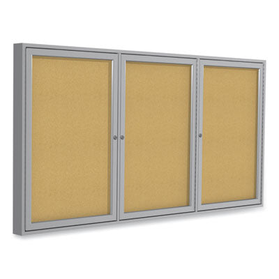 3 Door Enclosed Vinyl Bulletin Board with Satin Aluminum Frame, 72 x 48, Silver Surface Flipcost Flipcost