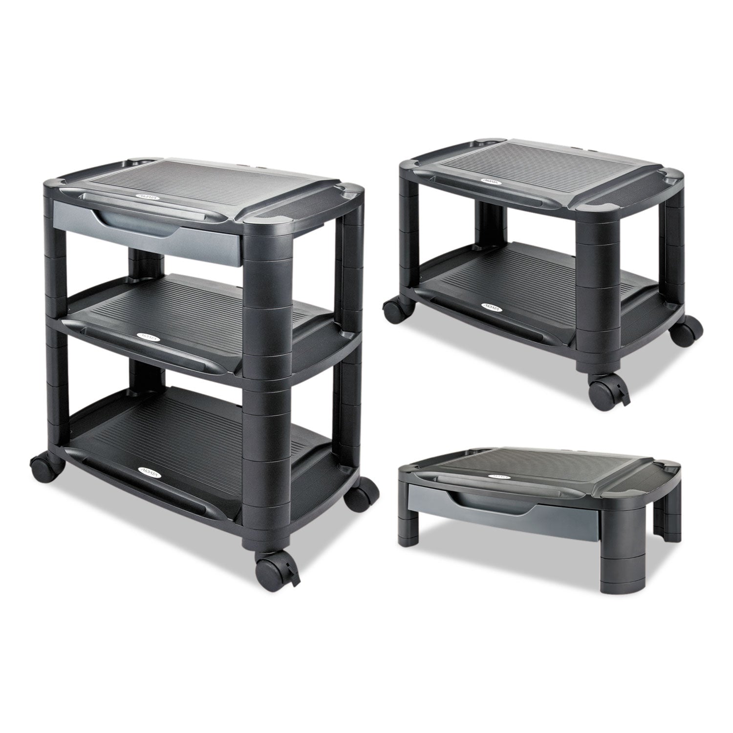 Alera® 3-in-1 Cart/Stand, Plastic, 3 Shelves, 1 Drawer, 100 lb Capacity, 21.63" x 13.75" x 24.75", Black/Gray