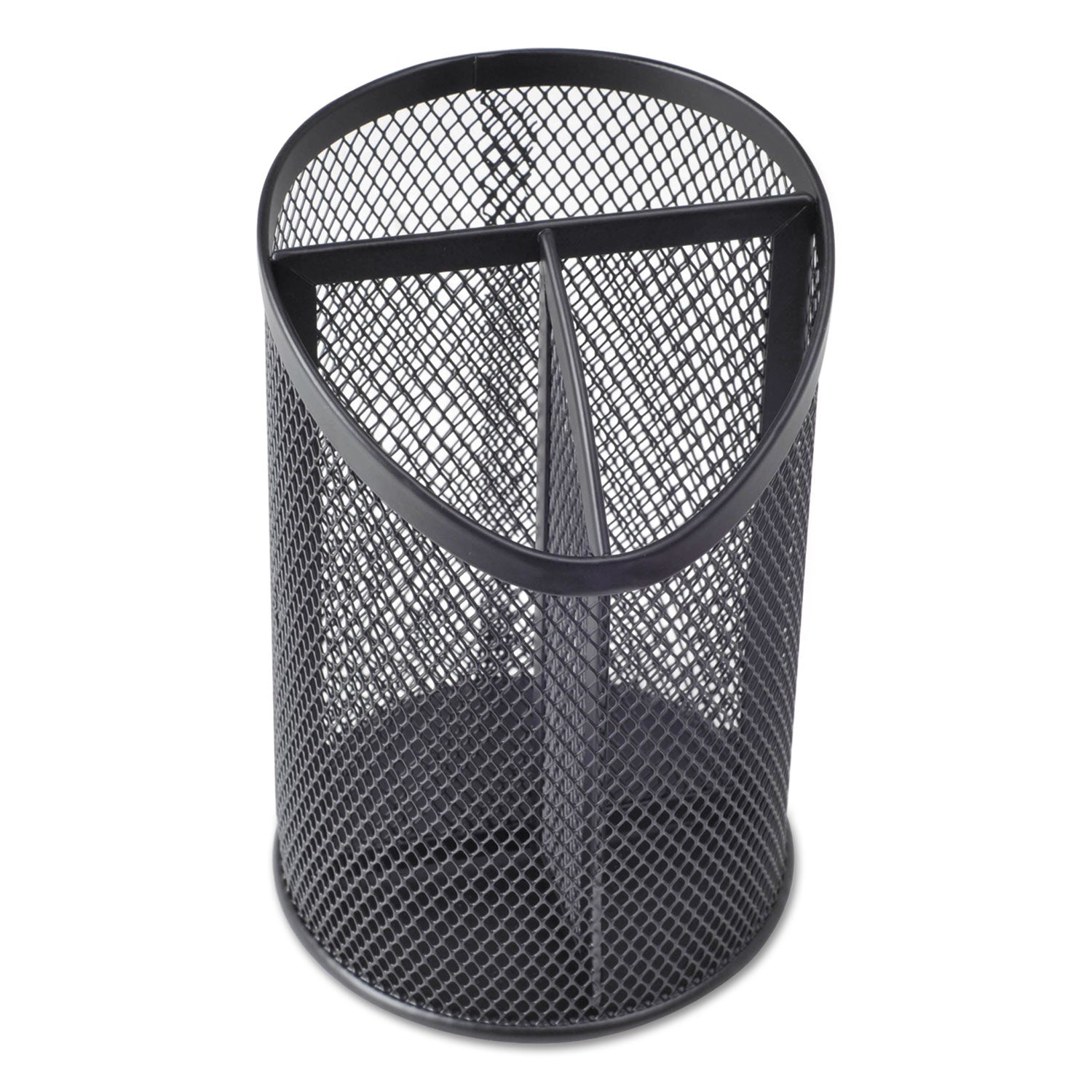 Universal® Metal Mesh 3-Compartment Pencil Cup, 4.13" Diameter x 6"h, Black