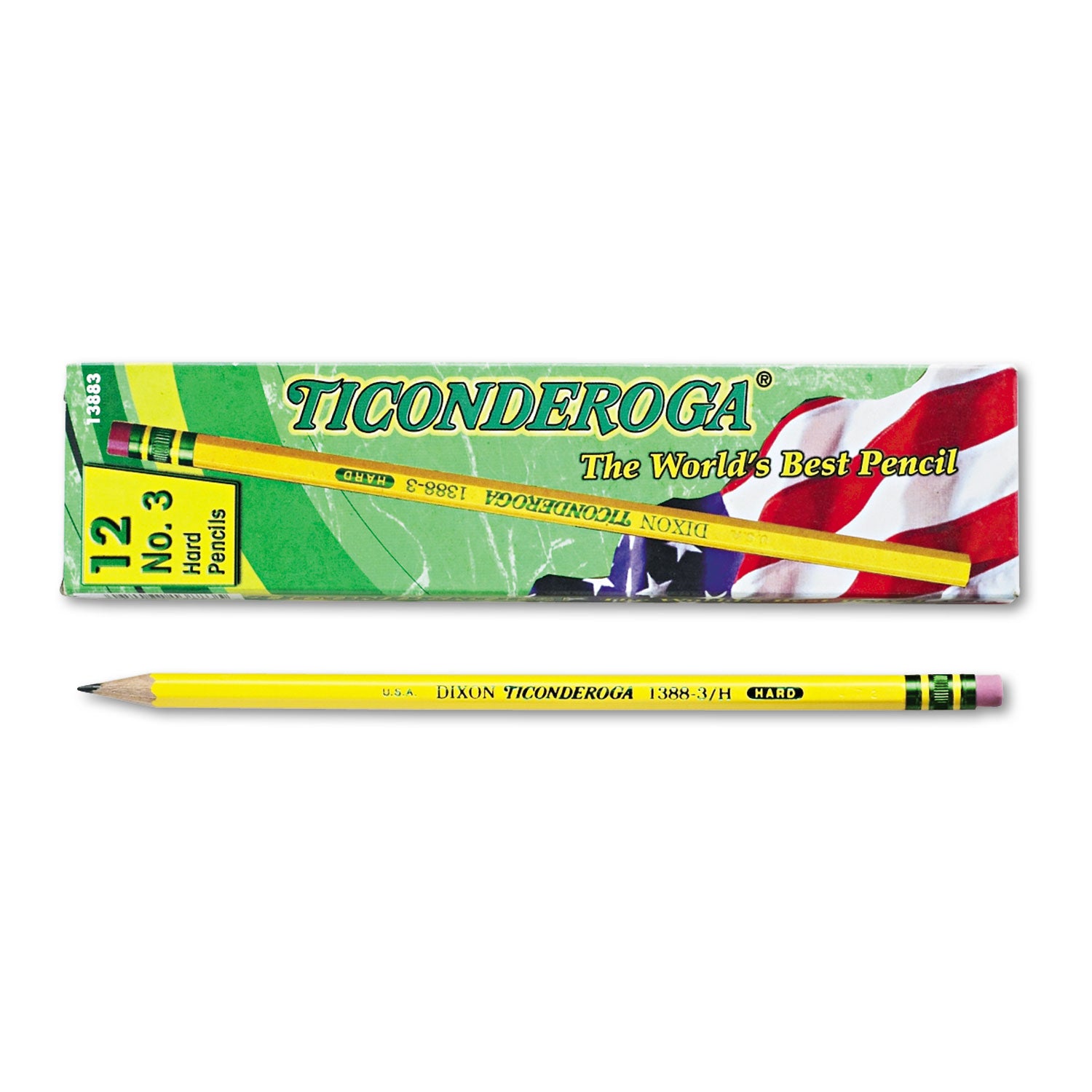 Ticonderoga® Pencils, H (#3), Black Lead, Yellow Barrel, Dozen