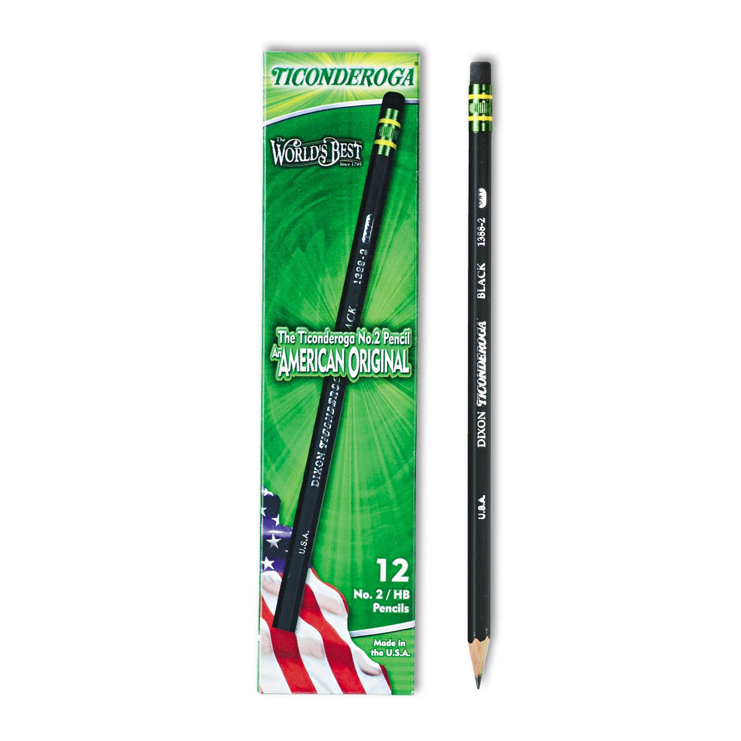 Ticonderoga® Pencils, HB (#2), Black Lead, Black Barrel, Dozen