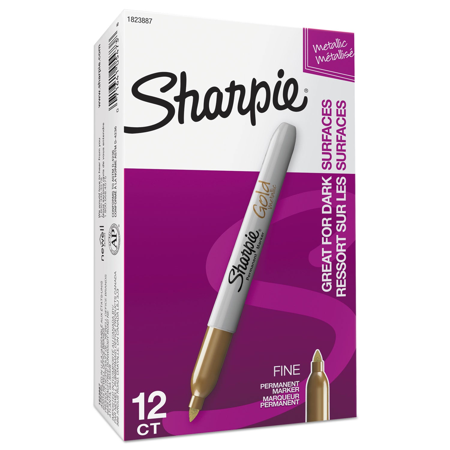 Sharpie® Metallic Fine Point Permanent Markers, Fine Bullet Tip, Gold, Dozen