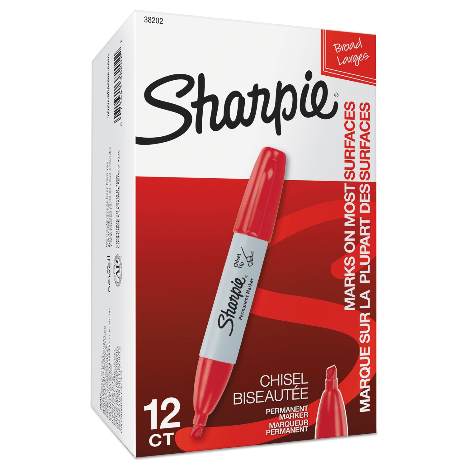 Sharpie® Chisel Tip Permanent Marker, Medium Chisel Tip, Red, Dozen