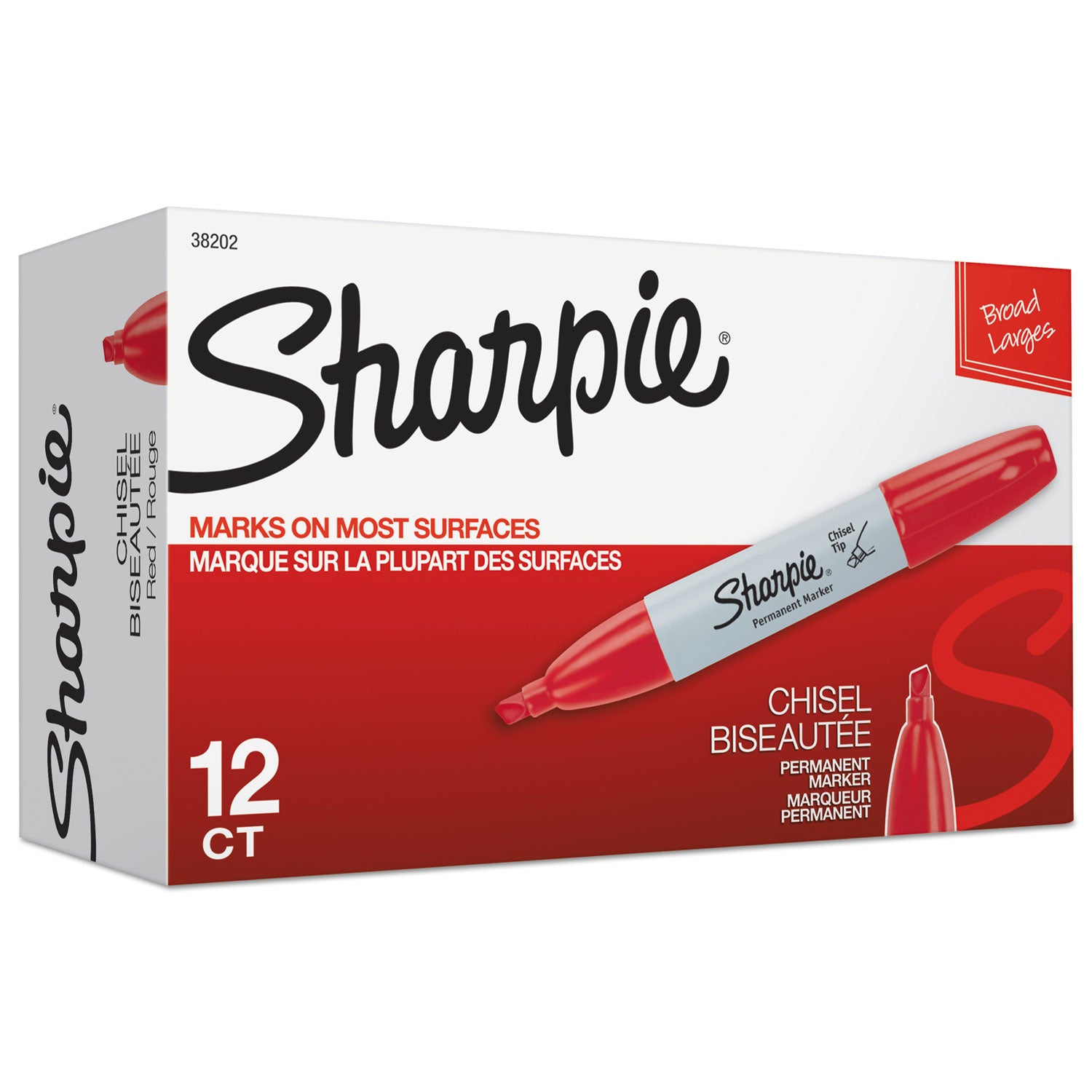 Sharpie® Chisel Tip Permanent Marker, Medium Chisel Tip, Red, Dozen