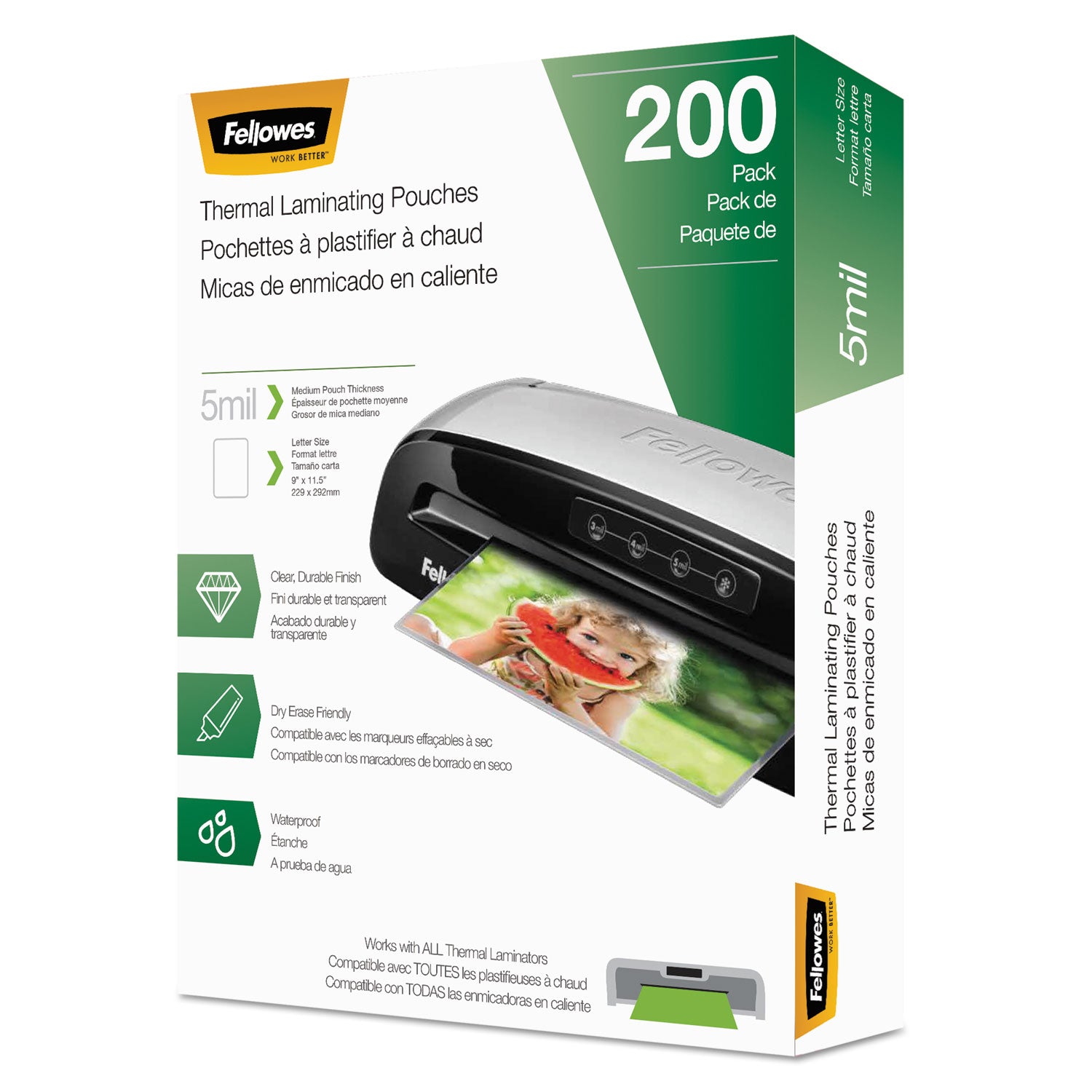 FELLOWES MFG. CO. Laminating Pouches, 5 mil, 9" x 11.5", Gloss Clear, 200/Pack - Flipcost