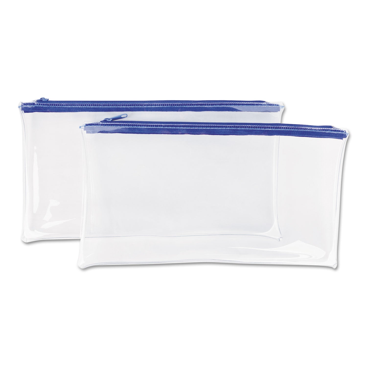 Zippered Wallets/Cases, Transparent Plastic, 11 x 6, Clear/Blue, 2/Pack