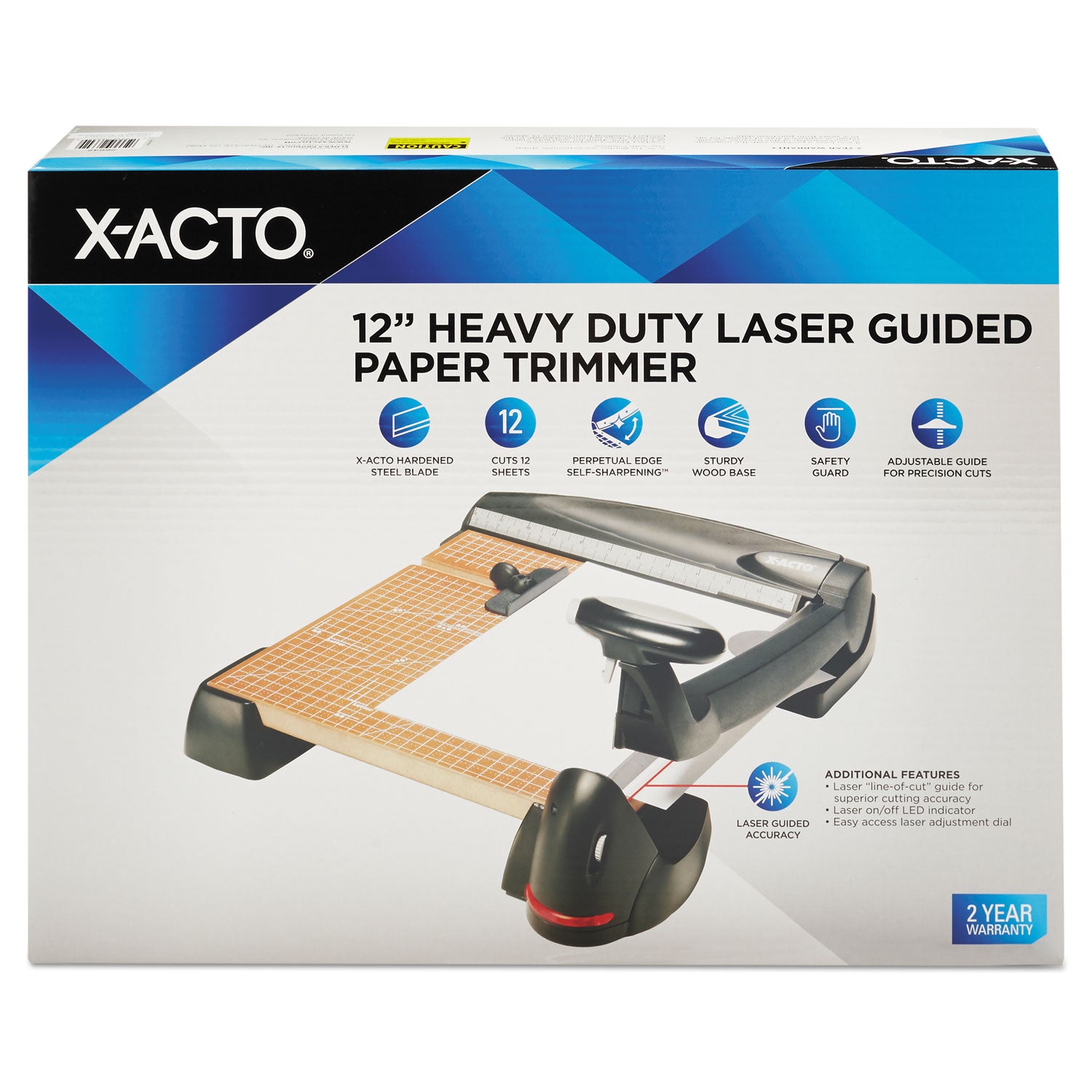 X-ACTO® 12-Sheet Laser Guillotine Trimmer, 2" Cut Length, Wood Base, 12 x 12