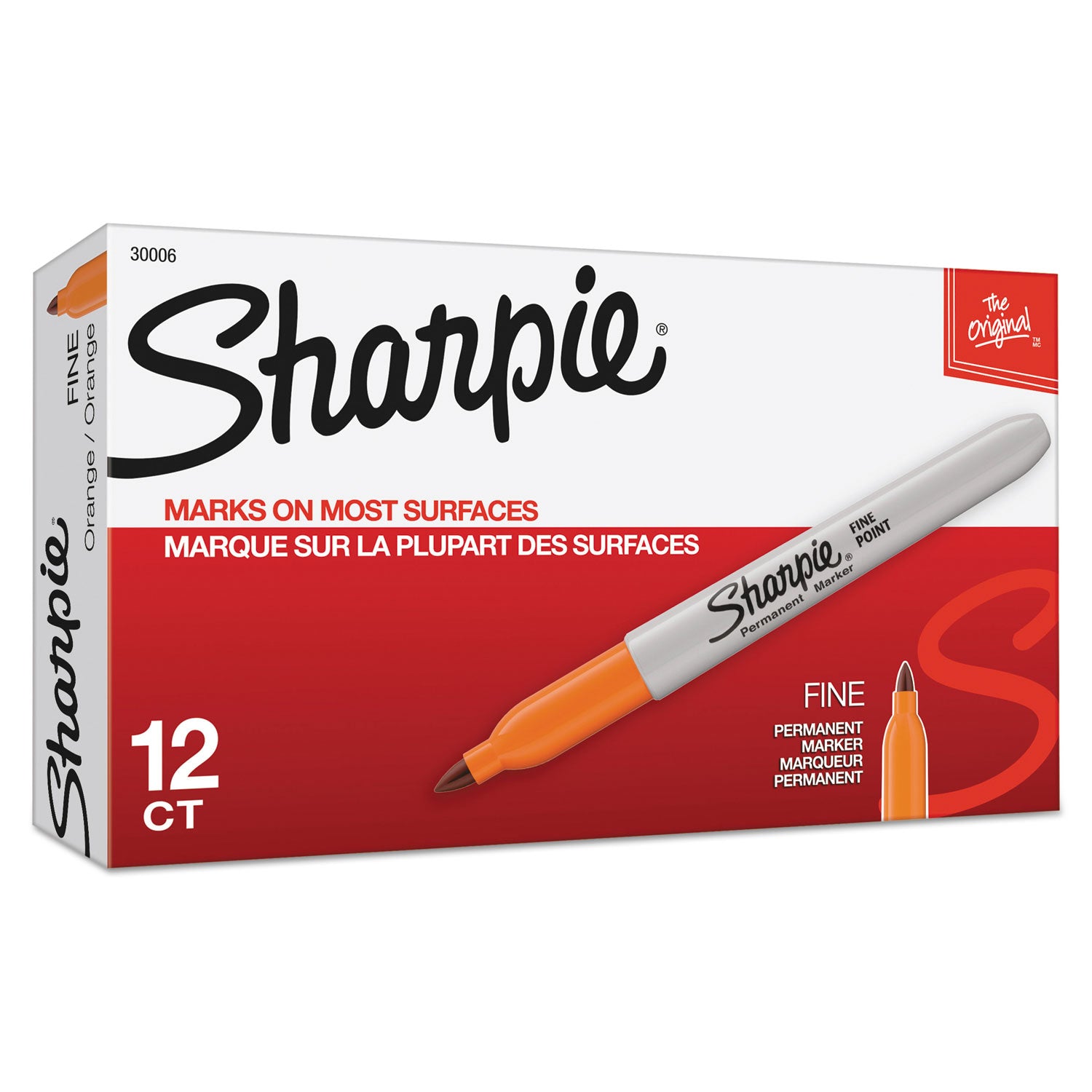 Fine Tip Permanent Marker, Fine Bullet Tip, Orange, Dozen