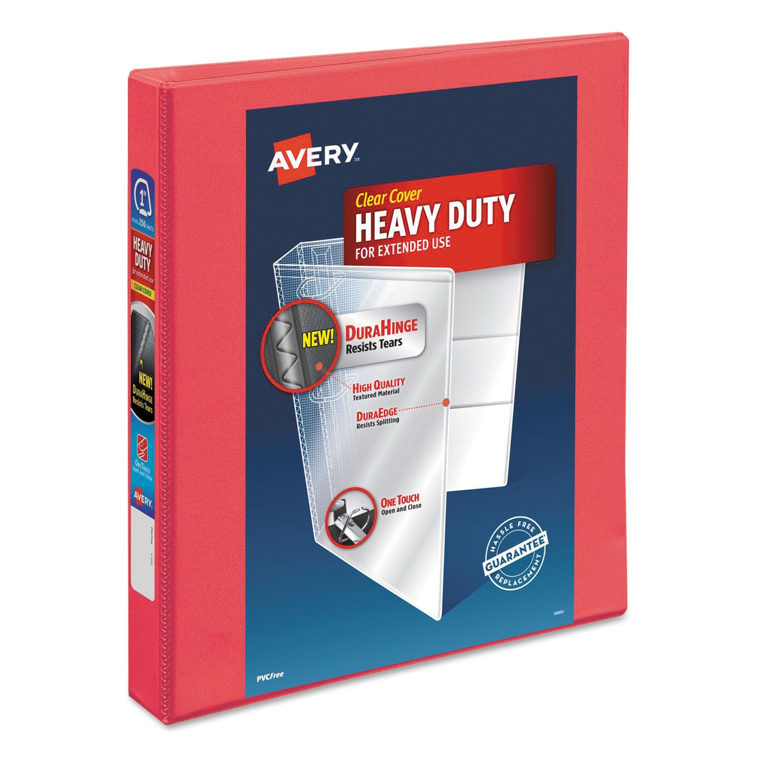 Avery® Durable View Binder with DuraHinge and Slant Rings, 3 Rings, 1" Capacity, 11 x 8.5, Coral