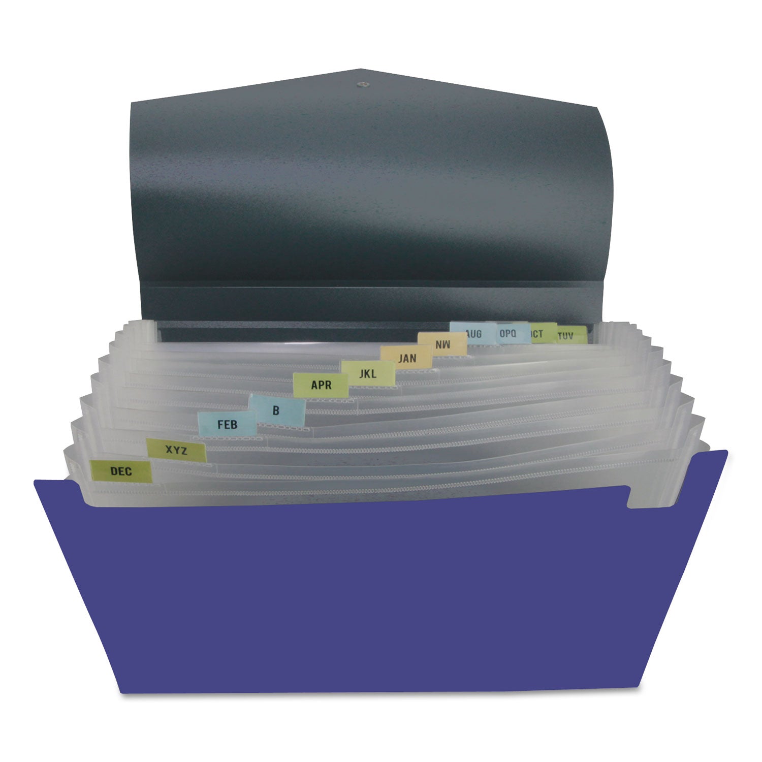 Universal® Poly Expanding Files, 13 Sections, Cord/Hook Closure, 1/12-Cut Tabs, Letter Size, Metallic Blue/Steel Gray