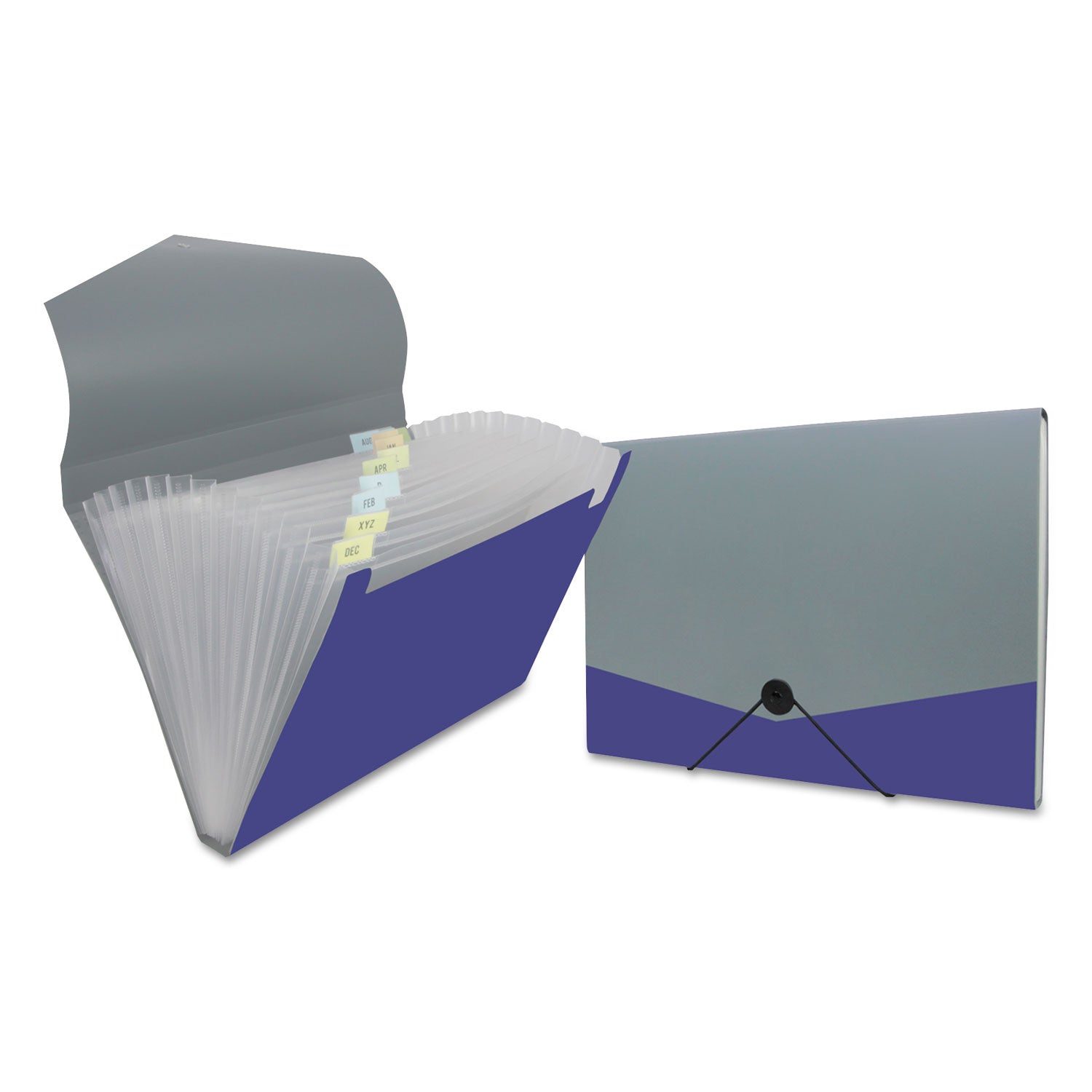 Universal® Poly Expanding Files, 13 Sections, Cord/Hook Closure, 1/12-Cut Tabs, Letter Size, Metallic Blue/Steel Gray