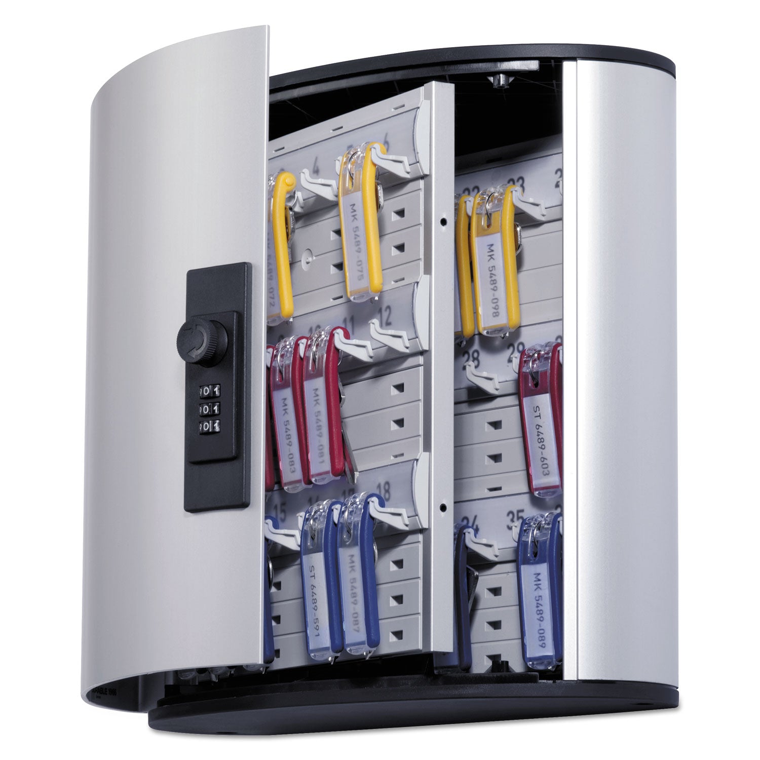 Locking Key Cabinet, 36-Key, Brushed Aluminum, Silver, 11.75 x 4.63 x 11