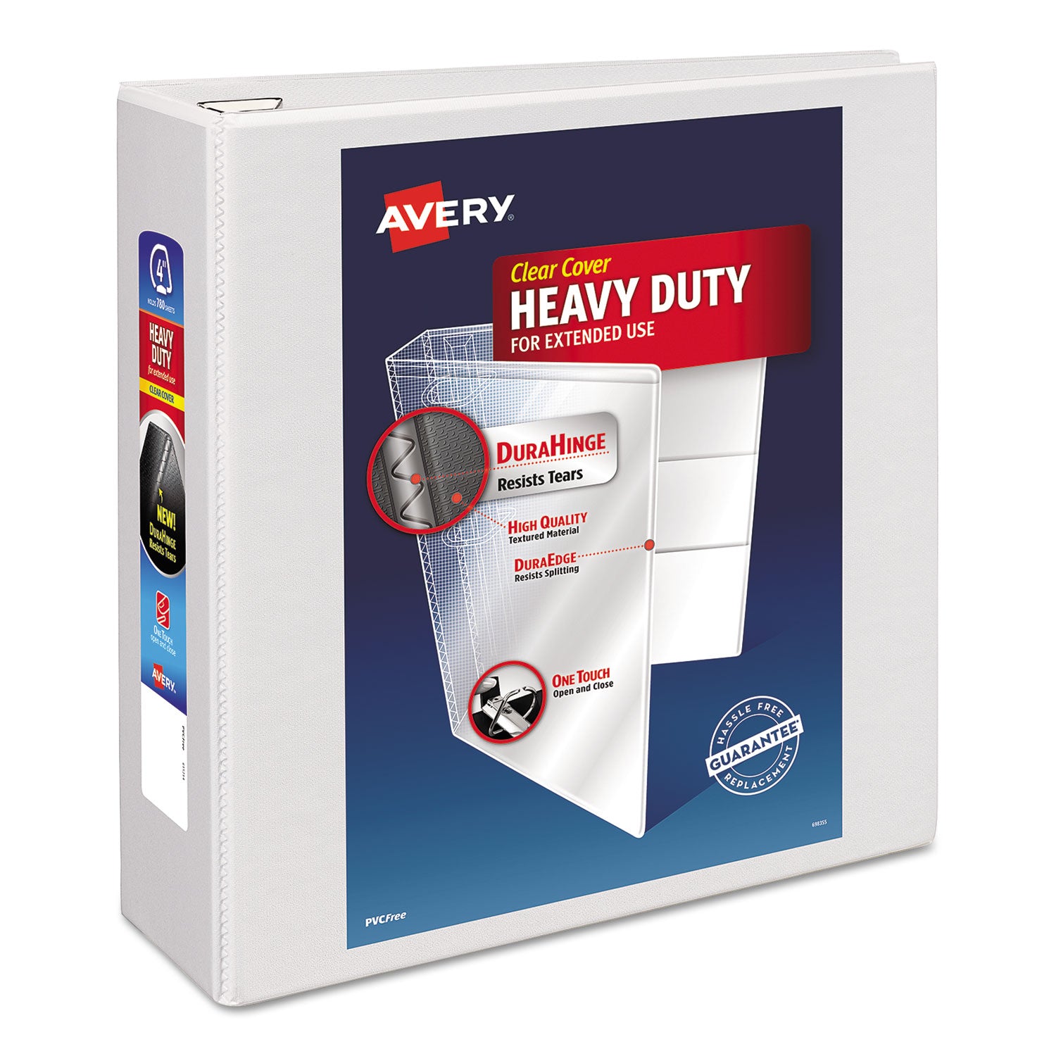 Heavy-Duty View Binder with DuraHinge and Locking One Touch EZD Rings, 3 Rings, 4" Capacity, 11 x 8.5, White