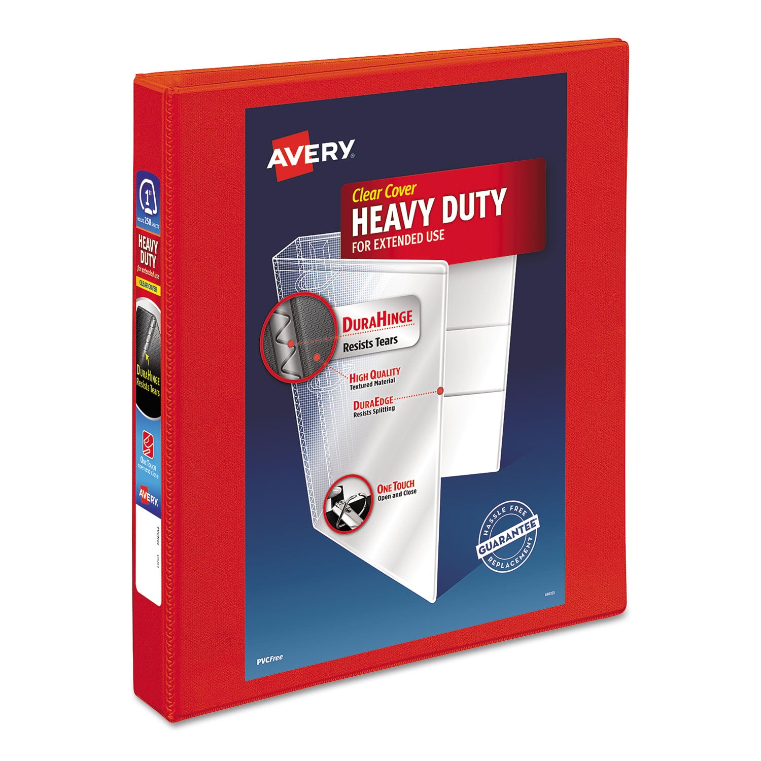 Heavy-Duty View Binder with DuraHinge and One Touch EZD Rings, 3 Rings, 1" Capacity, 11 x 8.5, Red