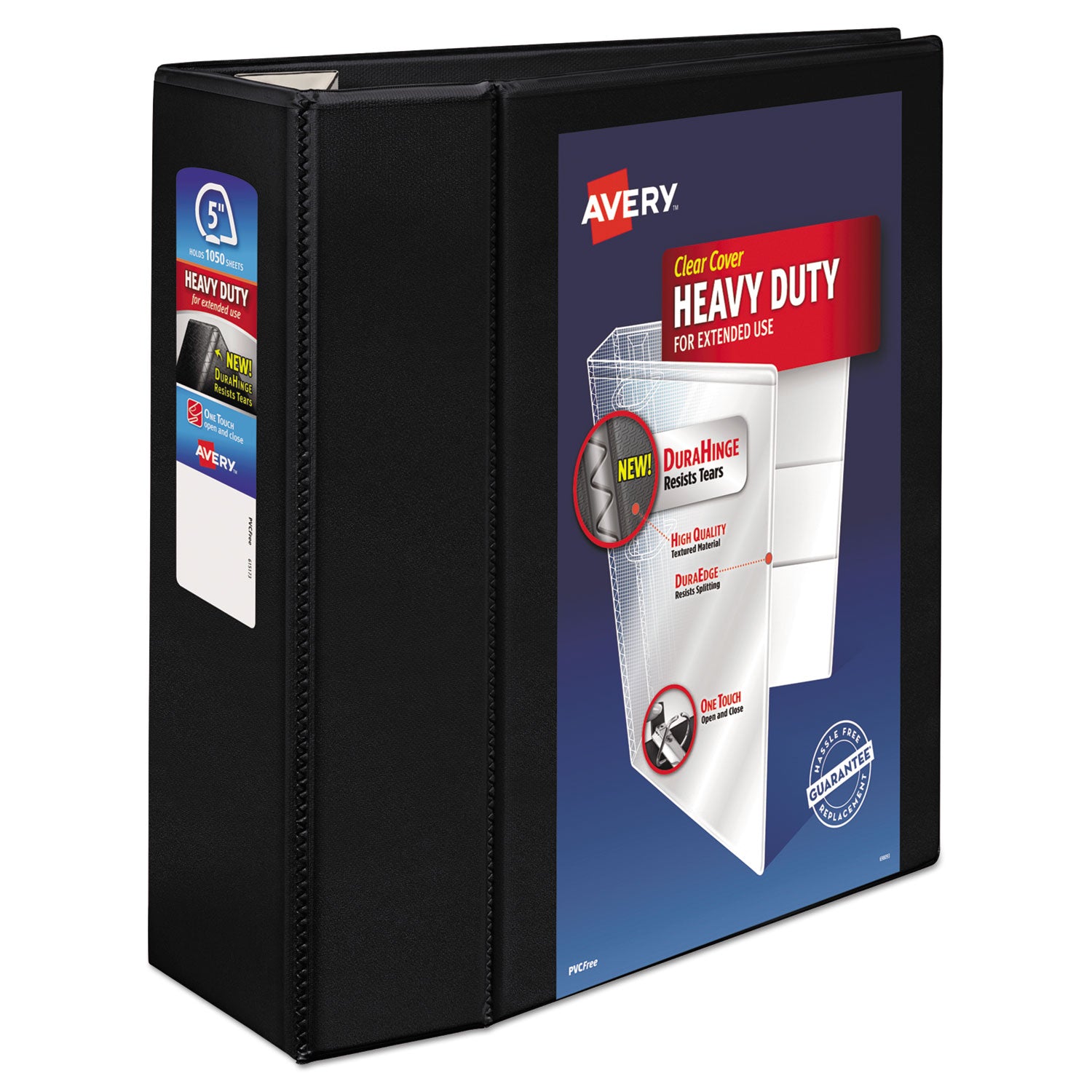 Heavy-Duty View Binder with DuraHinge and Locking One Touch EZD Rings, 3 Rings, 5" Capacity, 11 x 8.5, Black