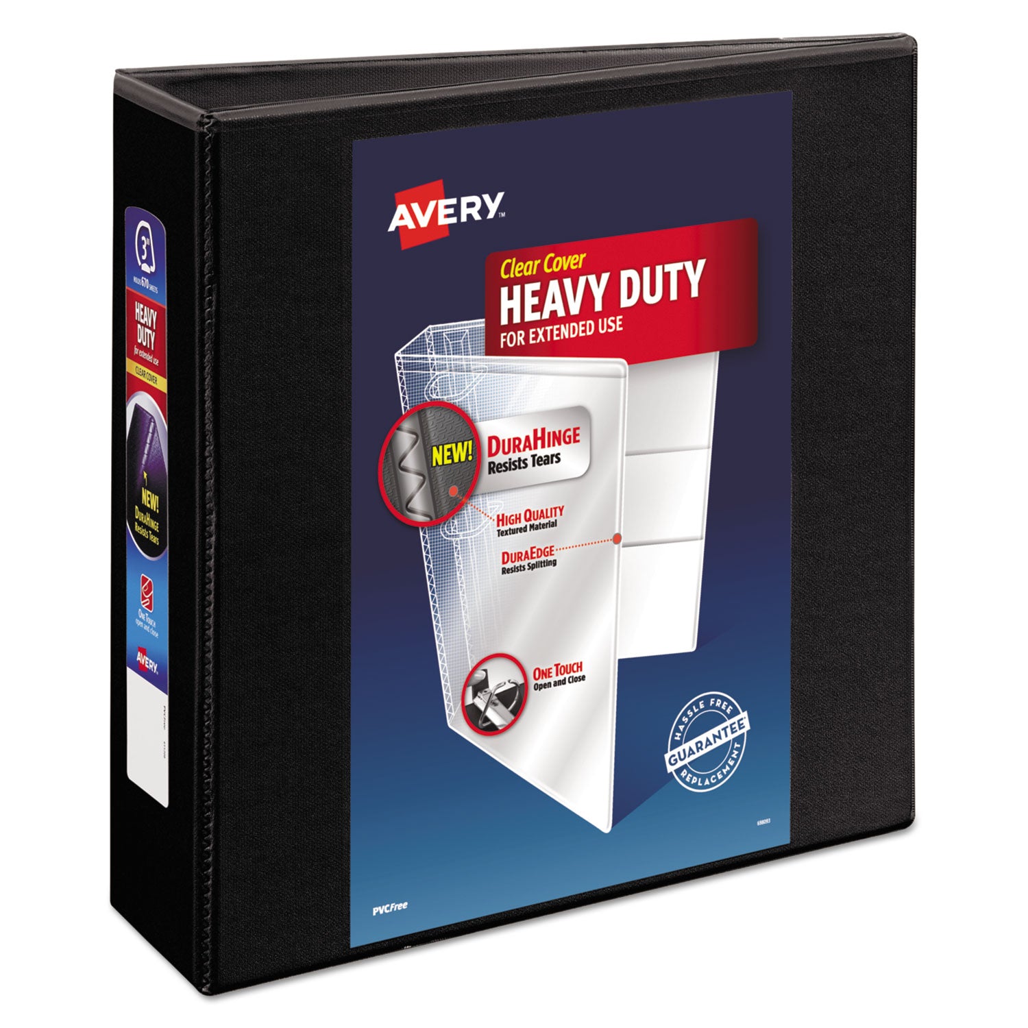 Heavy-Duty View Binder with DuraHinge and Locking One Touch EZD Rings, 3 Rings, 3" Capacity, 11 x 8.5, Black