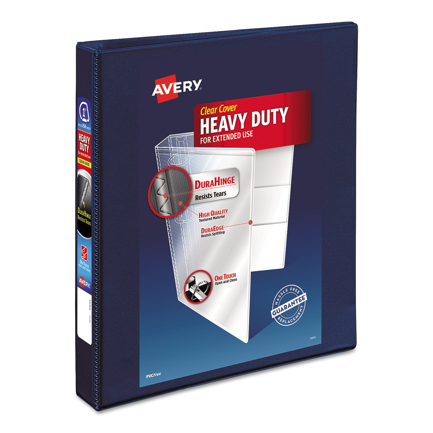 Heavy-Duty View Binder with DuraHinge and One Touch EZD Rings, 3 Rings, 1" Capacity, 11 x 8.5, Navy Blue