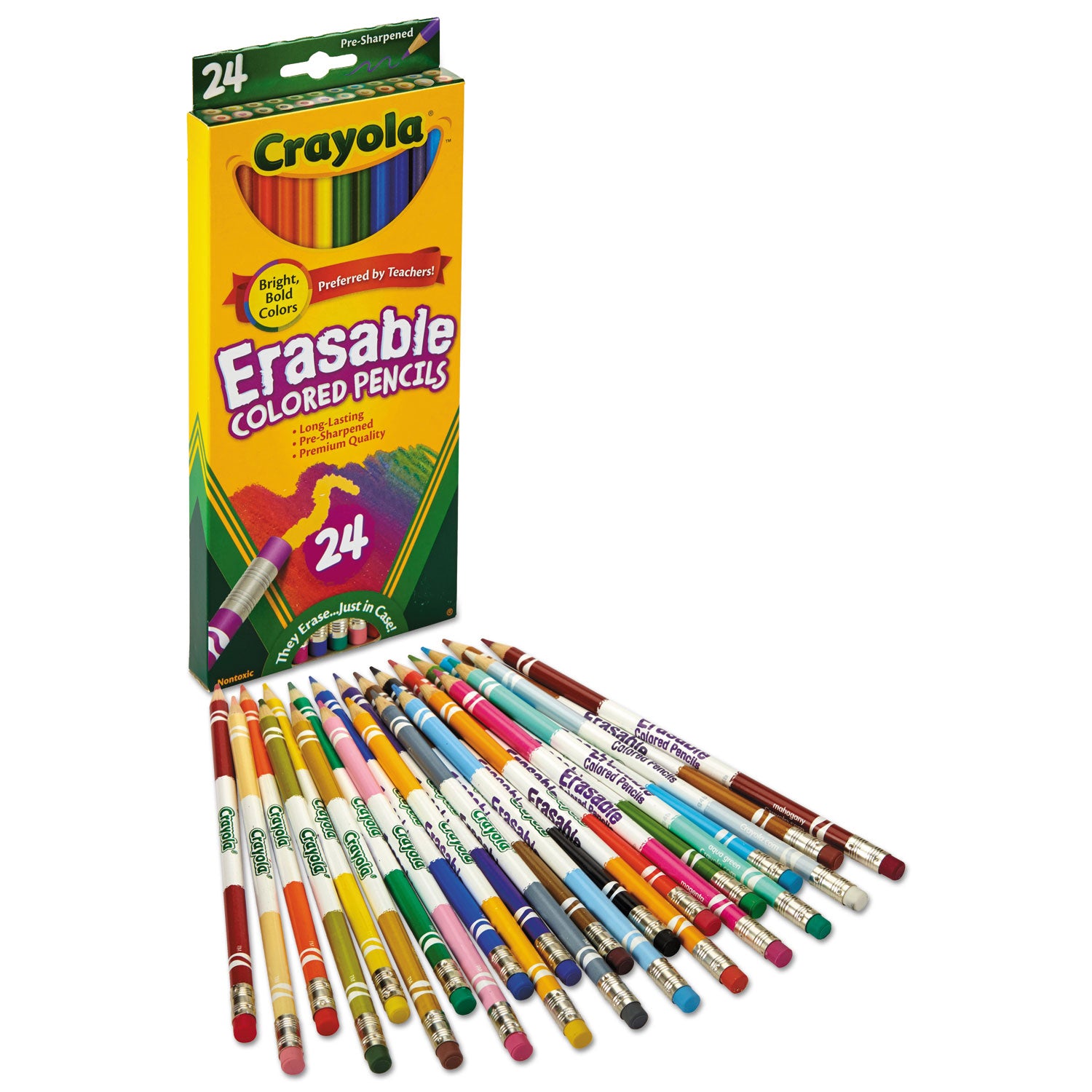 Crayola® Erasable Color Pencil Set, 3.3 mm, 2B, Assorted Lead and Barrel Colors, 24/Pack