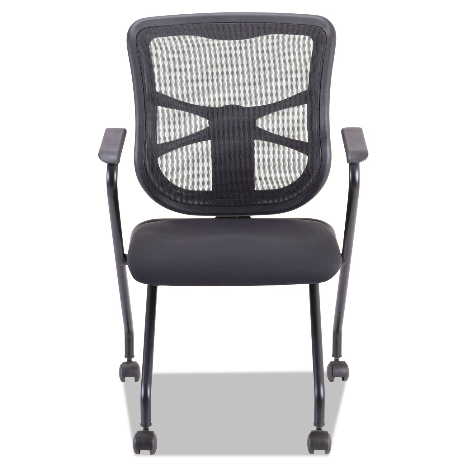 Alera® Alera Elusion Mesh Nesting Chairs with Padded Arms, Supports Up to 275 lb, 18.11" Seat Height, Black, 2/Carton