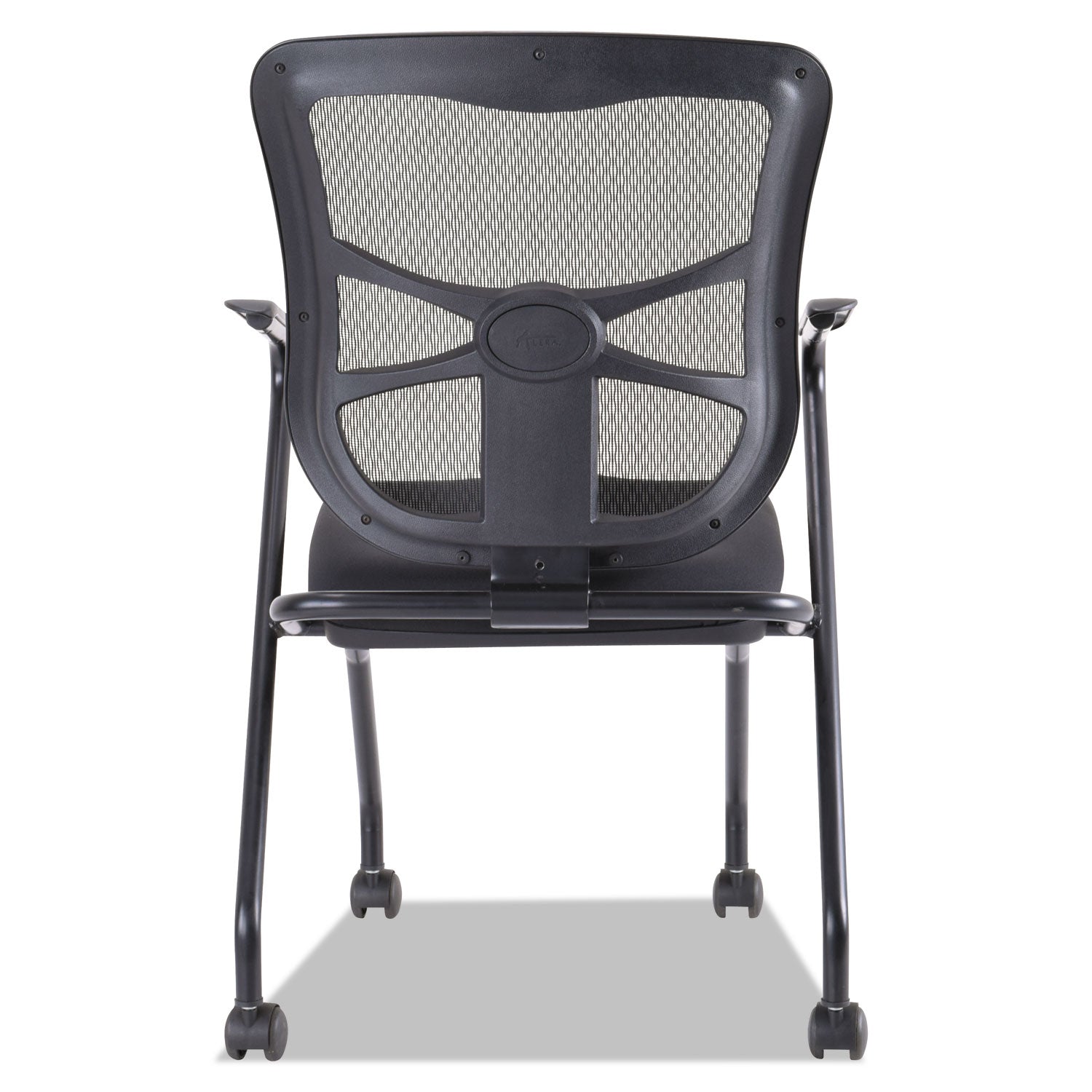 Alera® Alera Elusion Mesh Nesting Chairs with Padded Arms, Supports Up to 275 lb, 18.11" Seat Height, Black, 2/Carton