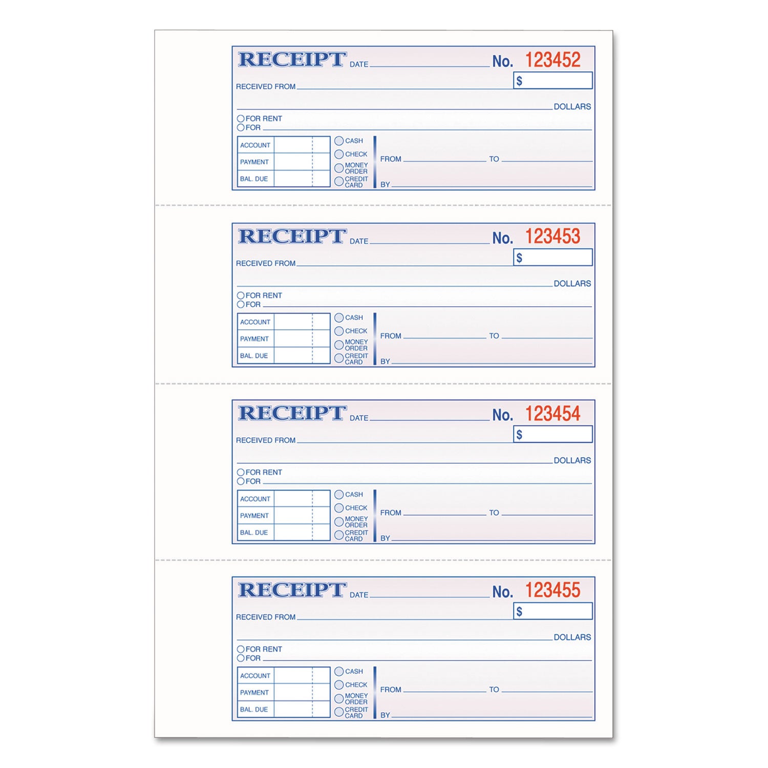 TOPS 3-Part Hardbound Receipt Book, Three-Part Carbonless, 7 x 2.75, 4 Forms/Sheet, 200 Forms Total