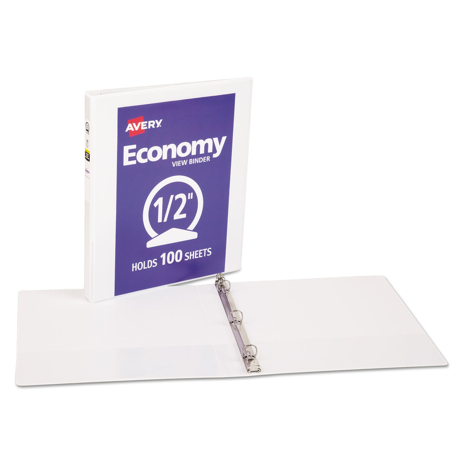 Avery® Economy View Binder with Round Rings , 3 Rings, 0.5" Capacity, 11 x 8.5, White, (5706)