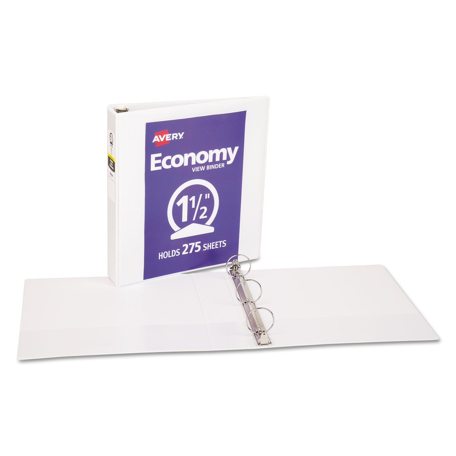 Avery® Economy View Binder with Round Rings , 3 Rings, 1.5" Capacity, 11 x 8.5, White, (5726)