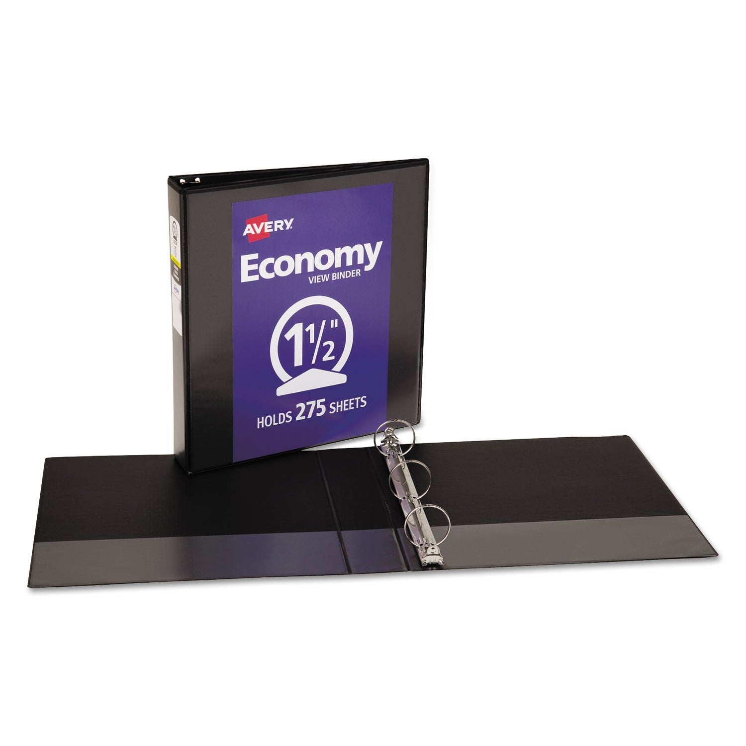 Avery® Economy View Binder with Round Rings , 3 Rings, 1.5" Capacity, 11 x 8.5, Black, (5725)