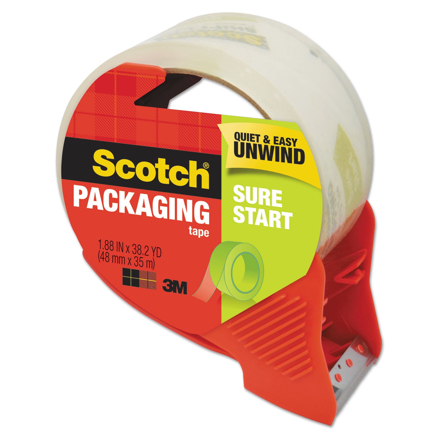 Scotch® Sure Start Packaging Tape with Dispenser, 3" Core, 1.88" x 38.2 yds, Clear