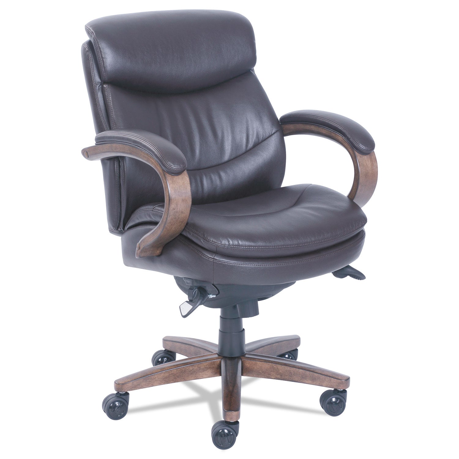 Woodbury Mid-Back Executive Chair, Supports Up to 300 lb, 18.75" to 21.75" Seat Height, Brown Seat/Back, Weathered Sand Base